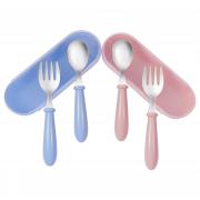 Kirecoo Toddler Utensils, 2 Sets Baby Utensils, Stainless Steel Toddler Forks and Spoons Set, Toddler Silverware Kids Flatware Set for Self-Feeding with Travel Carrying Cases for Lunch Box (Blue＆Pink)