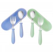Kirecoo Toddler Utensils, 2 Sets Baby Utensils, Stainless Steel Toddler Forks and Spoons, Toddler Silverware Kids Flatware Set for Self-Feeding with Travel Carrying Cases for Lunch Box (Blue＆Green)
