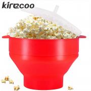 Kirecoo Microwave Popcorn Popper Collapsible Silicone Poppcorn Bowl - Reusable- No Oil Needed -Dishwasher-Safe, Family Popcorn Time, Kernel Pop Bowl with Lid (Red)